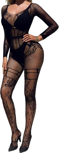 Lunedear Womens Sexy Body Stockings Full Body Bodysuits Leopard Print Lingerie Jumpsuits in Saudi Arabia