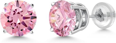 Gem Stone King 3.00 Cttw Round 6MM Pink Zirconia 14K White Gold Stud Earrings for Women Men in Saudi Arabia