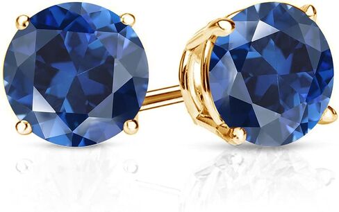 Gem Stone King 18K Yellow Gold Plated Silver Blue Created Sapphire Earrings For Women Men | 4.00 Cttw | Round 8MM | Fine Jewelry Gifts for Her Mom Women Wife in Saudi Arabia