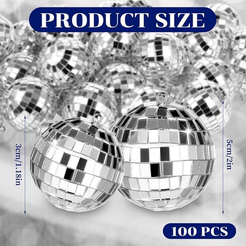 100 Pcs Mirror Disco Balls Bulk Assorted Silver Hanging Disco Ball Decor for Home Wedding Birthday Dance Music 70 S Theme Party Christmas Tree Ornaments in Saudi Arabia