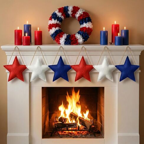6 Pcs Large 6.3 Inch Felt Hanging Ornaments 4th of July Star Shaped Ornaments for Tree Red Blue White Hanging Patriotic Decorations for Independence Day Memorial Day Mantel Party Supplies in Saudi Arabia
