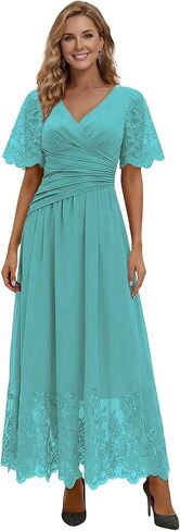 Short Sleeve Chiffon Mother of the Bride Dresses for Women Lace Appliques Formal Evening Dress Gown L07034 in Saudi Arabia