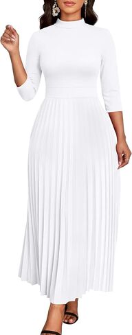 Nmoder Maxi Dress for Women, Long Casual Pleated Empire Waist Dresses Mock Neck with Pocket in Saudi Arabia