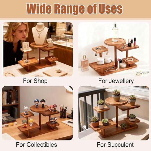 Jewelry Stand, Wooden Tiered Display Rack, Earring Storage Organizer Display Shelves Collectible, Perfume Bracelet Trays for Crafts Sales, Gifts in Saudi Arabia