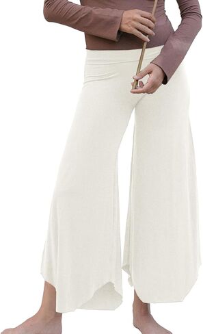 Hixiaohe Womens Fold Over Capri Pants Casual Elastic High Waisted Flare Leggings Flowy Yoga Pants Comfy Gym Athletic Trousers in Saudi Arabia