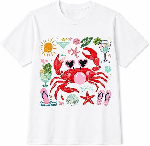 Crab Blowing Bubble T-Shirt, Funny Beach Nautical Graphic Tee, Summer Vacation Gift in Saudi Arabia