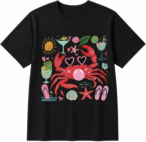 Crab Blowing Bubble T-Shirt, Funny Beach Nautical Graphic Tee, Summer Vacation Gift in Kuwait