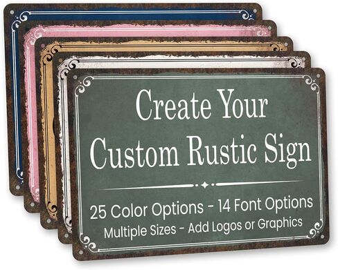 Custom Rustic Metal Sign Personalized with Your Text – Vintage Style Aluminum Composite ACM – Made in USA – Indoor Outdoor Wall Decor – Multiple Sizes with Pre-Drilled Holes in Saudi Arabia