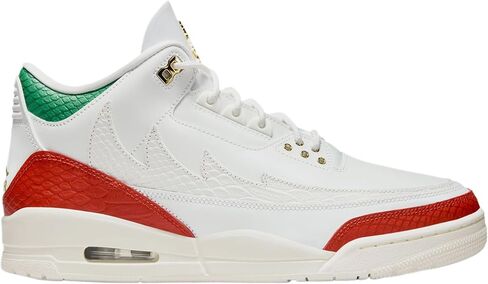 حذاء Air Jordan 3 Retro El Vuelo للرجال لايف ستايل (قمة أبيض/ذهبي معدني/أخضر صنوبر/أحمر تنين/شراع) مقاس 10.5 in Kuwait