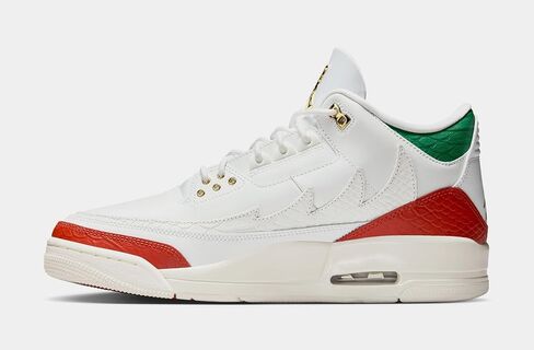 حذاء Air Jordan 3 Retro El Vuelo للرجال لايف ستايل (قمة أبيض/ذهبي معدني/أخضر صنوبر/أحمر تنين/شراع) مقاس 10.5 in Kuwait