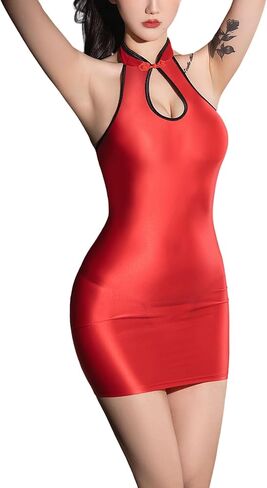 Body Stockings Dress for Women Bodystocking Lingerie Shiny Halter Backless Bodysuit Bodycon Dress in Saudi Arabia