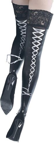 Lace Up Stocking - Black/White - One Size in Kuwait