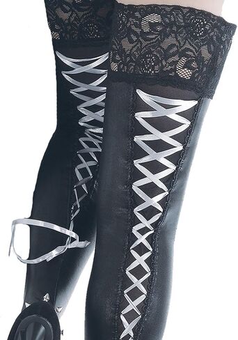 Lace Up Stocking - Black/White - One Size in Kuwait