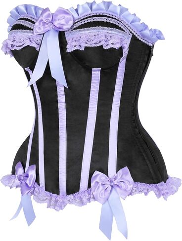 Daisy corsets Women's Daisy Corsets Womens 2 Pc Burlesque Purple/Black Striped Steel Boned Corset & Bloomers - Plus Size in Saudi Arabia