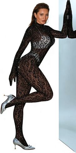 Women Sexy Lace Leopard Jumpsuit, Fishnet Bodysuit Glow Party Club, Mesh Full Body Stocking Rave Outfits in Saudi Arabia
