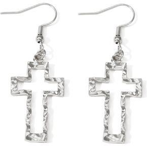 Gold Hollow Hammered Cross Dangle Earrings for Women Everyday Jewelry | Metal,large,silver,textured,openwork,lightweight,dainty,statement,minimalist,baptism,gifts,party,prom,daily,holiday,hook in Saudi Arabia