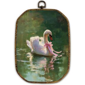 Yjeslw Vintage Swan Octagon Wall Art Decor, Rustic Farmhouse Antique Romantic Swan Framed Canvas Prints, Cottagecore Wall Hanging Decorations for Home Bedroom Living Room Decor, 10.2x7 Inches in Saudi Arabia