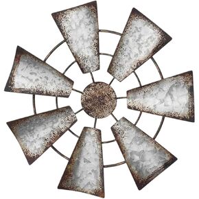 HouseVibe Windmill Wall Sculpture Hanging Ornament Vintage Design Rustic Wall Decor Iron Art for Farmhouse Bedroom Indoor Outdoor 15 Inch- Round 7 Leaf in Saudi Arabia