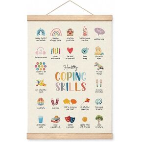 YGSDZY 54321 Grounding Technique Poster for Therapy Office & Classroom, Mental Health Wall Art with Wood Hanger, Anxiety Coping Skills Chart, School Counselor Decor for Students in Saudi Arabia