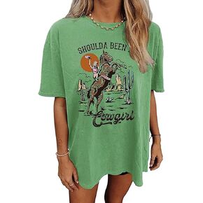Women's Western Cowboy Cowgirl Shirts Vintage Rodeo Graphic Tops Short Sleeve Country Music Oversized Plus Size tee in Saudi Arabia