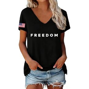 Freedom T Shirt for Women Funny 4th of July Patriotic Shirts Casual V Neck Letter Print Graphic Short Sleeve Tee Tops in Saudi Arabia