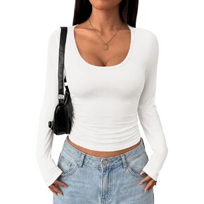PRETTYGARDEN Womens Long Sleeve Tops 2026 Casual Scoop Neck Basic Tees Slim Fitted Tshirts Layer Knit Fall Outfits in Kuwait