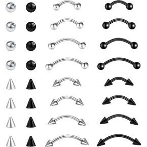 32 Pcs Eyebrow Piercing Jewelry Curved Barbell Piercing Rings Steel Vertical Labret Lip Jewelry Ear Helix Conch Daith Earrings Piercing Body Jewelry For Women Men 6mm/8mm/10mm/12mm in Kuwait