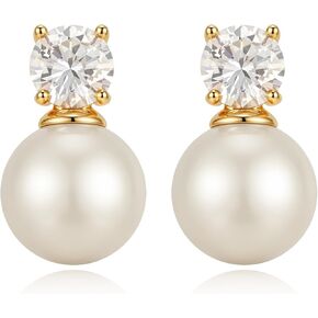 S925 Silver Pearl Stud Earrings for Women, 14K Gold Plated Hypoallergenic Pearl Drop Earrings, Classic Jewelry for Wedding & Daily Wear in Saudi Arabia