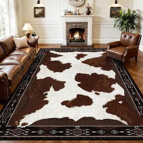 Yinhua Cow Print Rug for Living Room 5x7 Cowhide Rugs for Bedroom Washable Faux Cow Rug Low Pile Non Slip, Animal Print Western Rugs for Dining Room Nursery Home Office, Brown and White in Saudi Arabia