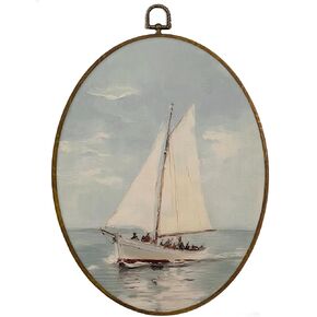 MAQIKA Vintage Nautical Sailboat Framed Oval Wall Art Decor, Coastal Oval Wall Hanging Decor, Beach Ocean Maritime Seascape Sailboat Canvas Prints Wall Art for Home Bedroom Living Room, 8.7x11.3 Inch in Saudi Arabia
