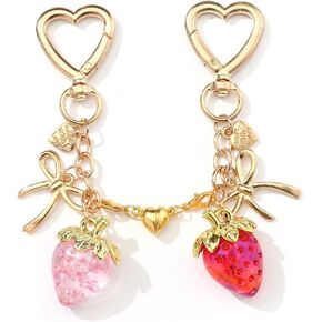 Cute Strawberry Keychain Kawaii Heart Bow Charm BFF Best Friend Couples Bag Backpack Keychains in Saudi Arabia