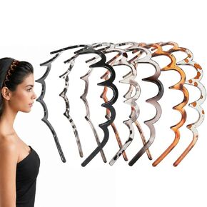 2026 Trend Zig Zag Headbands for Women – 5PCS U-Shaped Comb Hairbands, Strong Grip Non-Slip Slick Back Style, Black & Tortoise Recycled Plastic for Gym & Daily Look (5, leopard print) in Saudi Arabia