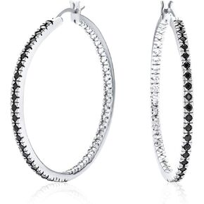 Bling Jewelry Bridal Pink White Black Cubic Zirconia Pave CZ Thin Inside Out Large Big Hoop Earrings For Women Wedding Prom Silver Rose Gold Plated 1.75 Inch Diameter in Kuwait
