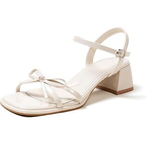 Women's 5.5cm Low Block Heel Sandals, Faux Patent Leather Square Open Toe Bow Knot Ankle Strap Dressy Summer Shoes, Casual Heeled Sandals with Floral Insole for Wedding Party Daily Wear in Saudi Arabia
