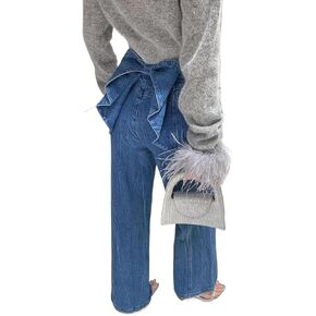 Y2k Bow Denim Wide - Leg Jeans for Women Vintage Streetwear Y2K Bow High-Waist Denim Pants in Saudi Arabia
