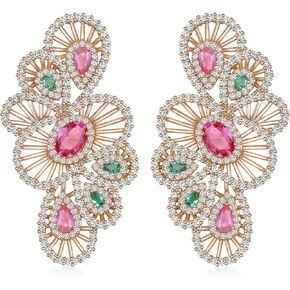 Crystal Cubic Zirconia dangle flower Earrings for Women, Sterling Silver Hypoallergenic Rhinestones floral cluster drop Earrings for Party Prom Wedding Daily Wear in Saudi Arabia