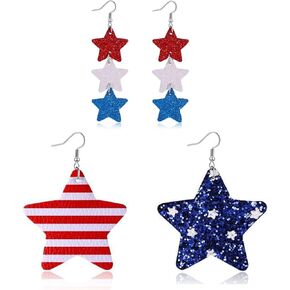 American Flag Earrings for Women - Patriotic Red White and Blue USA Star Drop Dangle Earrings 4th of July Outfit Independence Day Accessories Jewelry Gifts in Saudi Arabia