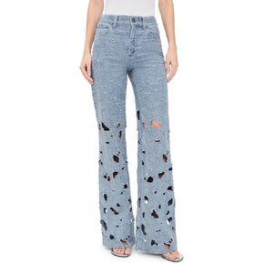 alice + olivia Women's Chic High Rise Embroidered Eyelet Jeans in Saudi Arabia