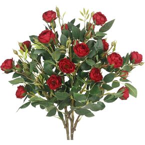 Artificial Flowers for Outdoors 2 Pcs Faux Roses for Outdoor Planters UV Resistant Red Fake Floral Bouquet Silk Flowers for Outside Front Door Garden Porch Patio Cemetery Yard Indoor Home Decor in Saudi Arabia
