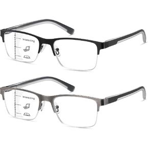2 Pack Multifocal Progressive Reading Glasses Men, Blue Light Bifocal Readers for Mid & Near Workplace in Saudi Arabia
