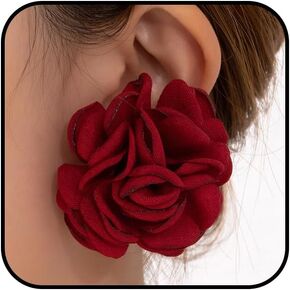 Charm Red Rose Flower Earrings for Women Vintage Statement Big Fabric Camellia Floral Stud Earring Y2k Valentines Jewelry Gift Party Dress Accessories in Saudi Arabia