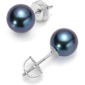 Black Pearl Stud Earrings, Akoya Cultured Pearl in 925 Sterling Silver, Hypoallergenic & Security Screw Backing, Jewelry Gifts for Women, 8-8.5mm in Saudi Arabia