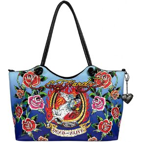 ED HARDY Women’s Dead Alive Rose Tote Shoulder Bag with Adjustable Crossbody Strap, Large Graphic Handbag, 17 x 10 in (Midnight Stallion Bloom) in Saudi Arabia