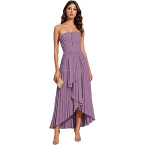 Strapless Slit Bridesmaid Dresses for Women Long Formal Gowns Ruffles Chiffon Evening Party Gowns in Kuwait