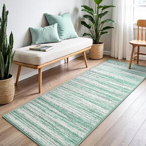 Chicrug 2x6 Hallway Washable Runner Rugs for Bedroom, Non Slip Striped Abstract Runners Rug for Entryway Kitchen, Low Pile Indoor Floor Carpet Runner for Laundry Room Dorm Bedside Decor, Blue in Saudi Arabia