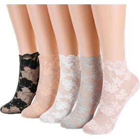 5 Pairs Sheer Lace Ankle Socks,Lace Socks Women Fishnet Ankle Floral Mesh Sock for Women Girls in Saudi Arabia