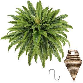Artificial Ferns for Outdoors & Indoors, 45in Fake Hanging Ferns with Wall Basket & Hook, UV Resistant Faux Hanging Plants Set Ideal for Wall Doors Fence Porch Entry Patio Balcony Home Decor in Saudi Arabia