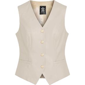 LIVEEVIL Women’s Genuine Lambskin Leather Vest - V-Neck Design Gold Button Leather Waistcoat for Women in Saudi Arabia