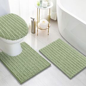 Arotive Luxury Chenille Bathroom Rugs 3 Piece with Toilet Lid Cover, Shaggy Soft and Absorbent Bath Rug, Non-Slip, Machine Washable Bath Mats for Bathroom(24x16+24x20+17.5x15, Sage Green) in Saudi Arabia