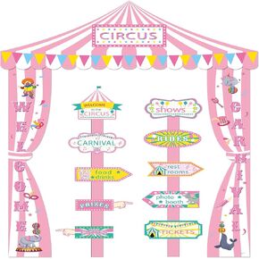 13 Pcs Circus Birthday Party Decoration Set Pink and White Striped Banner Carnival Banner awning and Signage in Saudi Arabia